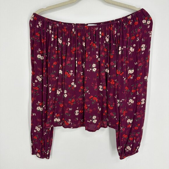 Hollister Tops - 3/$25 Hollister Floral Off the Shoulder Blouse Top S Maroon Red Long Sleeve